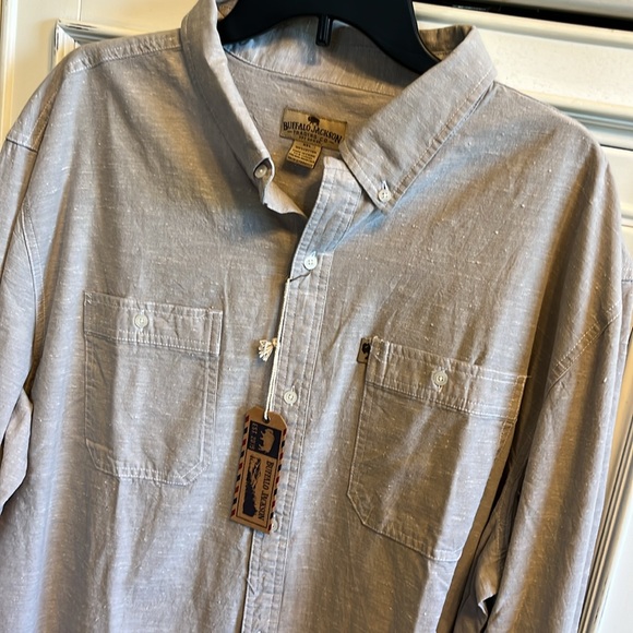 NWT Buffalo Jackson Men’s Light Gray Twill Button Down Shirt XXL - Picture 2 of 6